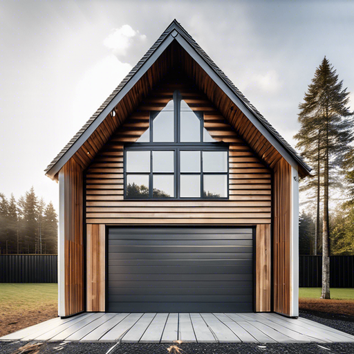 Modern building render — wood and glass facade