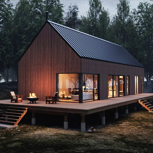 Contemporary metal panel home render — evening light